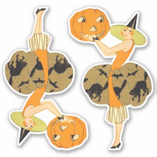  heks Art Deco Witch en Pumpkin Halloween Sticker (Voorkant)