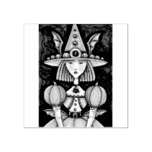 HEKS BAT MEISJE, GOTHIC HALLOWEEN RUBBER STEMPEL