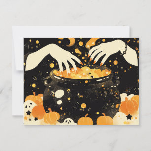 Heks die magie brouwt in Halloween-ketel Briefkaart