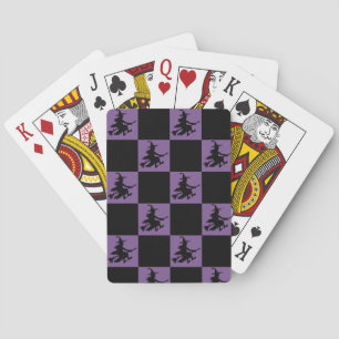 Heks die vliegt Zwart & Paars Geruit Pokerkaarten