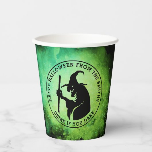 Heks en aangepaste tekst groen zwart Halloween Papieren Bekers (Voorkant)