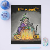 Heks en kat, Gelukkig Halloween! Flyer (Enkel)