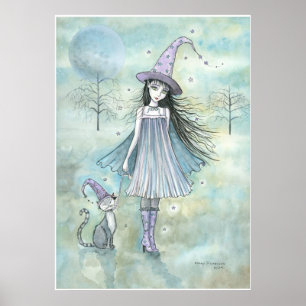 Heks en Kat Halloween Poster van Molly Harrison
