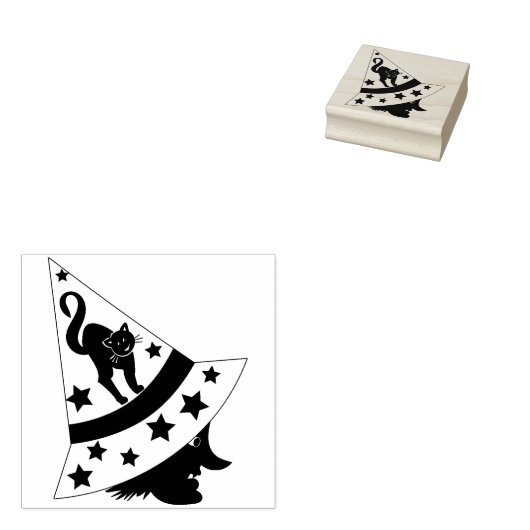 heks - en kattenstempel 	rubberstempel (Gestempeld)