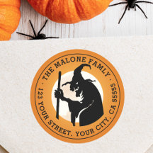 Heks en maan Halloween oranje retouradres