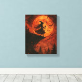 Heks en maanlicht Cliff | Spooky Halloween Canvas Afdruk (Insitu (Houten vloer))