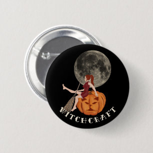 Heks en pompoen. Hekserij voor Halloween Ronde Button 5,7 Cm