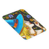 Heks en vleermuis wijnstok Halloween portretmagnee Magneet (Rechterzijde)