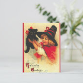 heks en zwarte kat briefkaart (Staand voorkant)