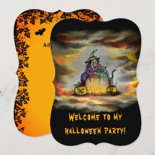 Heks en zwarte kat, gelukkig Halloween! Kaart