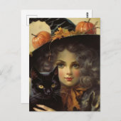  heks en zwarte kat Halloween Briefkaart (Voorkant / Achterkant)