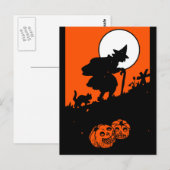 heks en zwarte kat Silhouette Briefkaart (Voorkant / Achterkant)