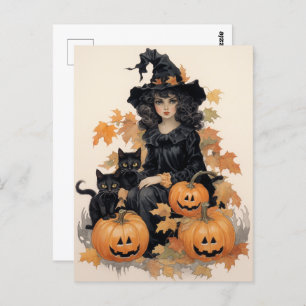  heks en zwarte katten Halloween Briefkaart