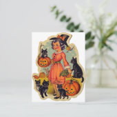 heks en zwarte katten Halloween Briefkaart (Staand voorkant)