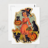 heks en zwarte katten Halloween Briefkaart (Voorkant / Achterkant)