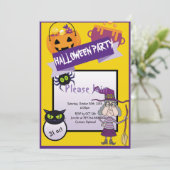 heks grappig pompoen schattig kat Halloween feest Kaart (Staand voorkant)