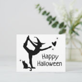 Heks Halloween Namaste Yoga Zwart Wit Modern Briefkaart (Staand voorkant)
