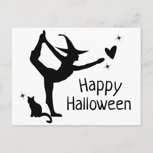 Heks Halloween Namaste Yoga Zwart Wit Modern Briefkaart (Voorkant)