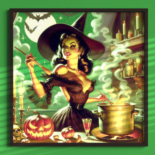  Heks Halloween Pin-Up Poster