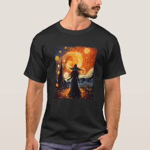Heks Halloween Sterrennacht Van Gogh Esthetische P T-shirt