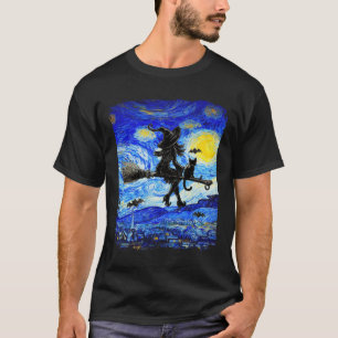 Heks Halloween Sterrennacht Van Gogh Esthetische P T-shirt