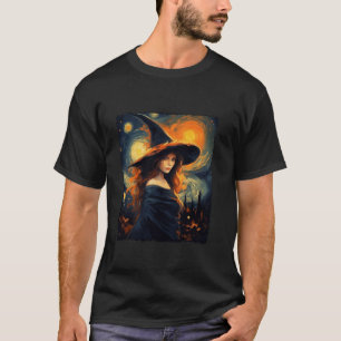 Heks Halloween Sterrennacht Van Gogh Esthetische P T-shirt
