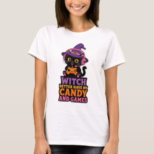 Heks heeft mijn snoep en spelletjes kat Halloween T-shirt