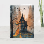 heks in het bos Elegante Halloween Foto Kaart (Voorkant)