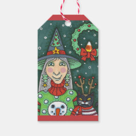 HEKS IN SNEEUWMAN TRUI, ZWARTE KAT XMAS HALLOWEEN CADEAULABEL