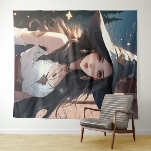 heks in witte kunst aan de muur wandkleed (In Situ (horizontaal))