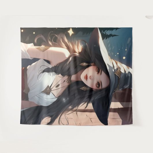 heks in witte kunst aan de muur wandkleed (Voorkant (horizontaal))