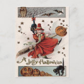 Heks Jack O lantaarn zwarte kat vleermuis uil Briefkaart (Voorkant)