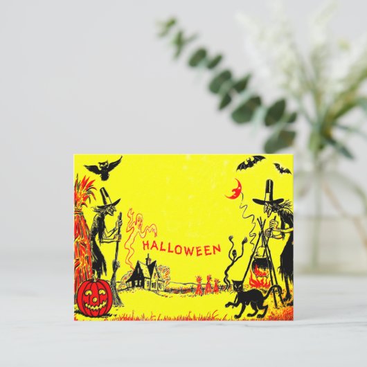 Heks Jack O' Lantern Uil Spook Haunted House Briefkaart (Staand voorkant)