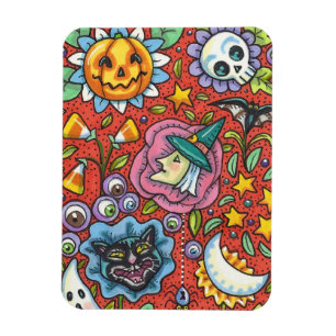 HEKS, KAT, GEEST, KLEURRIJKE HALLOWEEN FOLK GARDEN MAGNEET