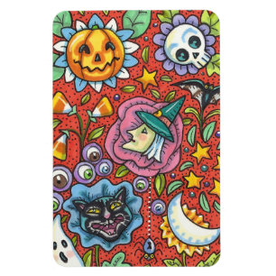 HEKS, KAT, GEEST, KLEURRIJKE HALLOWEEN FOLK GARDEN MAGNEET
