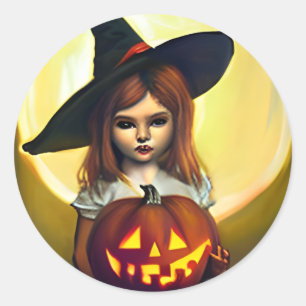  Heks Kind met een Jack-o-lantaarn Ronde Sticker