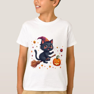 Heks Kitten op Bezem Halloween T-shirt
