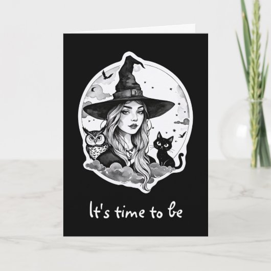 Heks met een kat en een uil - Halloween Fan Fun 1 Kaart (Voorkant)