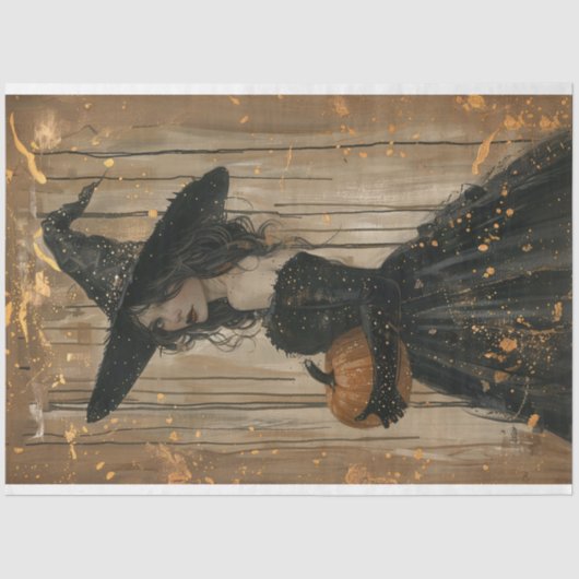 Heks met een pompoen decoupage tissuepapier (Voorkant)