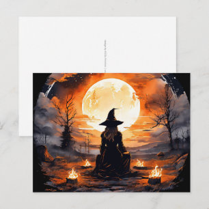 Heks met kaarsen en vuur - Wicca Halloween 2 Briefkaart