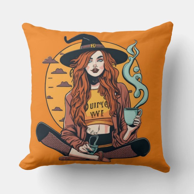 Heks met koffie kussen (Voorkant)