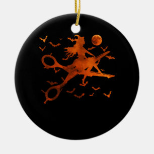 Heks met schaar bezem haar stylist Halloween H Keramisch Ornament