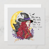 Heks met zwarte kat en halve maan (Voorkant / Achterkant)