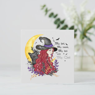 Heks met zwarte kat en halve maan