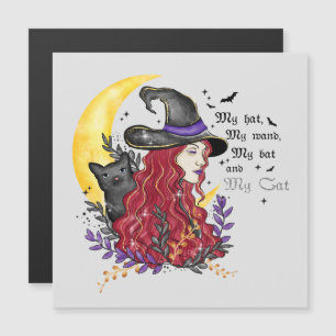 Heks met zwarte kat en halve maan