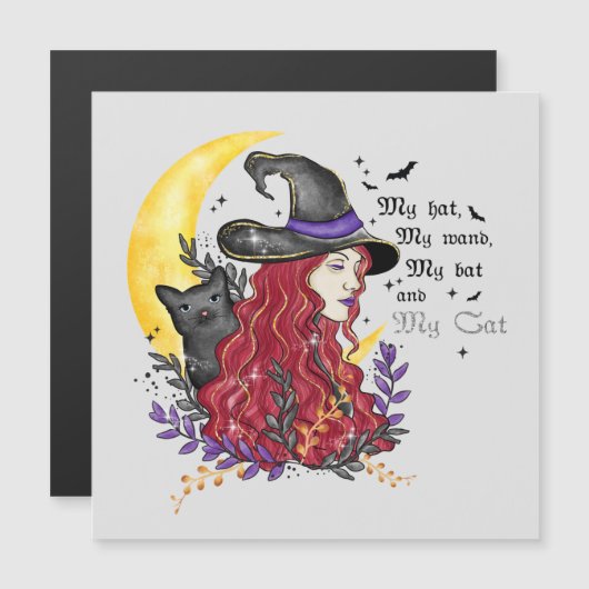 Heks met zwarte kat en halve maan (Voorkant / Achterkant)