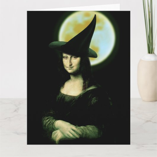 Heks Mona Lisa Halloween Volle Maan Kaart (Voorkant)