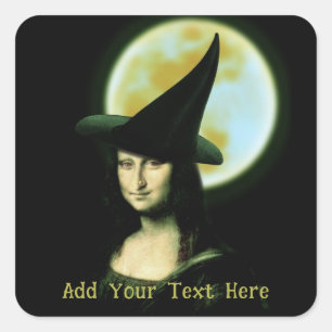 Heks Mona Lisa Halloween Vollemaan Vierkante Sticker