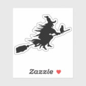 Heks op bezem met kat silhouet sticker (Vel)