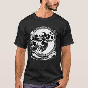 Heks op bezem met volle maan grappig ontwerp voor t-shirt